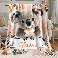 Individualus koalos vilnos pledas su gėlėmis, personalizuotas vardas, mielas gyvūno atspaudas, minkštas, šiltas, visų sezonų patalynė, dovana vaikams 70x100cm28x39in