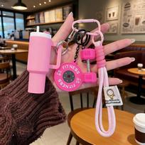 Water Bottle Fitness Keychain Bag Pendant -Style Dumbbell Bag Charm DIY Accessory Decoration rožinė