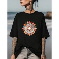 Bohemian Mandala Floral Print T-Shirt for Women 180g Lightweight Summer Tee - Perfect Gift for Family & Friends S juoda