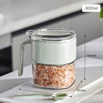 Simple Light Luxury Seasoning Box With Spoon,Food Grade Thickened Lead-free Glass,Transparent Flip Design, Comfortable Handle žalia