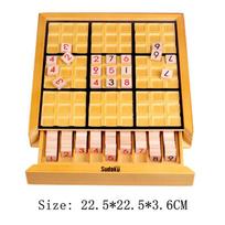 Wooden Sudoku Board Game with Hiden Drawer & 81 Thinking Tiles 100 Challenges Number Logic Puzzles Educational Toys For Adults geltona