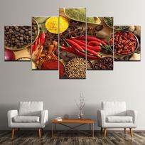 Sienos Menas Drobė Tapyba Plakatai Spaudiniai 5 skydeliai Šaukštas Grūdai Prieskoniai Pipirai Virtuvė Modulinis HD maistas Paveikslėlis Namų apdaila Be rėmelio 20x35cm*2  20x45cm*2  20x55cm*1