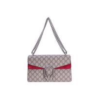 Gucci Dionysus grandinėlė Tigro galvos sagtelė Logotipas Drobė ir oda Petinė rankinė Maža moteriška petinė rankinė Ebono raudona 400249-KHNRN-8698 Basic Set (Bag+Dust Bag)