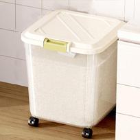Neperšlampama ryžių laikymo dėžė su ratukais, ryžių dozatorius, patvarus ryžių kibiras, grūdai 15 kg skaidri