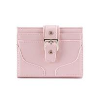 Korean Style Women Short Wallet Ultra Thin PU Leather Card Holder Fashion Design Coin Pouch  Men rožinė