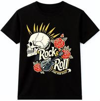 Skull Guitar Rose T Shirt Vintage Rock N Roll Music Graphic Tee Rocker Band Top L