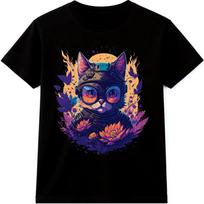 Cat Cyberpunk Graphic T Shirt Futuristic Floral Art Streetwear Cat Design Tee XXXXL