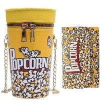 New PU Popcorn Design Bucket Bag Chain Creative Cylinder Purse Fashion Trendy Shoulder Bag