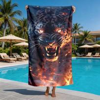 Dark Flame Black Panther Style Polyester Microfiber Beach Towel Is Highly Absorbent, Suitable For Swimming And Beach Outings 27x55inch 70x140cm&1pc