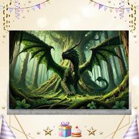 2D Flat,Epic Green Forest Dragon Fantasy Tapestry Mythical Creature Wall Hanging Gamer Room Decor Kids Bedroom Background Cloth 70x100cm28x39in