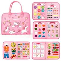 Baby Busy Board Montessori Parish Surface Activity Fine Motor Handmade Button Zip Buckle Sensory Toy Practical Life Toddler Gift rožinė