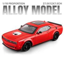 1:18 Dodge Challenger SRT Hellcat lydinio sportinio automobilio modelis, lieto metalo trasos lenktyninio automobilio modelis, transporto priemonės modelis, garsas, šviesa, vaikų žaislas, dovana raudona