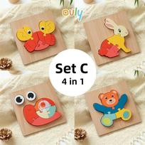 4Pcs Children 3D Wooden Animal Puzzle Kindergarten Early Education Development Stereoscopic Toddlers Toys for 2-3 Year Old Baby
