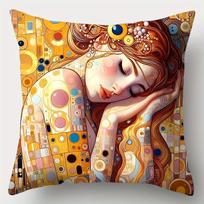 1Pc Klimt Style Golden Art Throw Pillow Cover, 2D Double-Sided Print Soft Polyester Cushion Case For Home Sofa Bedroom Car Decor Peach skin 18*18(CM)-1Pcs orange