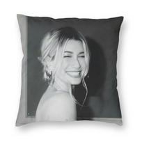 H-Hailey Bieber Pillowcase Printed Polyester Cushion Cover Decoration Pillow Case Cover Bed Square 40X40Cm Peach skin 18*18(CM)-1Pcs