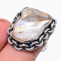 Natūralus Biwa perlo brangakmenis 925 svarų sterlingų sidabro žiedas Dydis 7 K3D93 gray