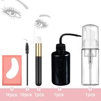 Eyelash Extension Cleaning Kit Lash Shampoo Brush Soap Foam Washing Bottle Mascara Wands Eyelash Gel Pads for Salon Supplies black