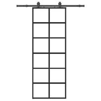 Sliding Door with Fitting Black 76 x 205 cm Tempered Glass