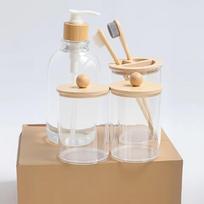 Boho Bathroom Accessories Set 4 Pcs Clear Soap Dispenser And Toothbrush Holder Complete Bath Canister Kit