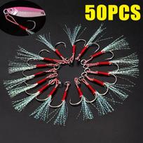 10-100Pcs High Carbon Steel Slow Jump Fishing Jig Hooks With Barbs Single Hook Line Feather Lure Bait (as the picture,17)
