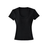 Spice girl u-neck short-sleeved t-shirt women's short with chest pad summer waist tight sexy t-shirt high waist bottoming shirt top S juoda