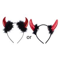 A52E Adult Children Halloween Devil Headband Cosplay Costume Fancy Party Glitter Hair Sticks raudona