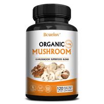 Organic Mushroom Capsules 1.5g, Premium 10-Mushroom Superfood Blend for Immune Support, Cellular Energy & Focus 120PCS