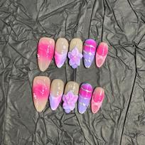 Handmade Press-On Nails Floral Design Women Stylish Wearable Nail Tips Extra Small