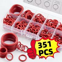 351-Piece Red Silicone O-Ring Set with 10 Sizes for Car, Hydraulic, and Plumbing Repairs