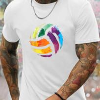 Men's Geometric Volleyball Print Crew Neck T Shirt Breathable Tee with Colorful Design Regular Fit Short Sleeve Top M