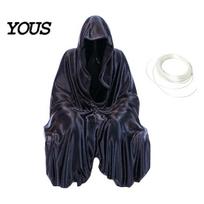 Halloween Outdoor Decoration Grim Reaper Statue, Spooky LED Light Up Black White Robe Party Prop Figurine, Gothic Hanging Ornament for Home Decor Yard juoda