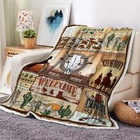 Western Retro Rustic Cowboy Hat Boot Throw Blanket, American Wild West Riding Horses Soft Flannel Blanket For Baby Boys Kids Adu 70x100cm