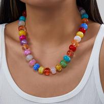 Chunky Dopamine Colorful Resin Bead Necklace for Women Y2K Aesthetic Rainbow Candy Pendant Necklace Statement Jewelry