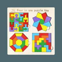 4 viename Montessori Tangram dėlionė Žaislas Medinė Geometrinė Figūra Spalvota Pažinimo Dėlionė Mediniai Statybiniai Blokeliai Dovana Vaikams