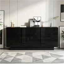 Blizganti juoda bufeto spintelė 160 x 35 x 60 cm 3 durys 6 skyriai, reguliuojamos lentynos didelė talpa moderni komoda stilinga dekoracija!