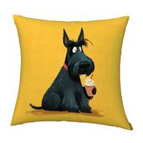 1Pc Kawaii Scottie Dog Pillow Cover, Polyester 2D Double-Sided Print, Cute Scottish Terrier With Ice Cream Design, Whimsical Acc Peach skin 18*18(CM)-1Pcs