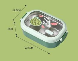 1L Bento Box Portable Stainless Steel Lunch Box Leakproof Kawaii Cartoon Microwavable Food Container for Children Picnic School 1000ml žalia