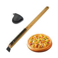 Stainless Wire Pizza Stone Cleaning Brush with Scraper, Barbecue Grill Cleaning Tool with Wood Handle, Pizza Oven Brush 1
