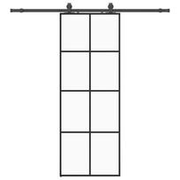Sliding Door with Fitting Black 76 x 205 cm Tempered Glass