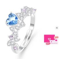 Barbie ring [ crystal latest upgraded heart of the ocean] Exploding blue heart crown women's ring. Purple diamonds are staggered Y-Ba2604031 mėlyna