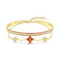 Barbie Agate/Chalcedony Bracelet [ Crystal*Lucky Four-Leaf Clover] Double-layer chain, original design, high-end brand, student G-Ba2512006 balta