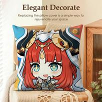 Nilou Cute Genshin Impact Cushion Cover Natural Linen Organic Fabric Double-Sided Printing Sofa Home Decor Gift Pillow Case Peach skin 18*18(CM)-1Pcs