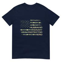 Husband Daddy Protector Hero Fathers Day Camo American Flag Tshirt S