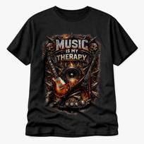 Music Is My Therapy T Shirt Rock Guitar Metal Musician Unisex Tee XS