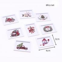 1/12 Dollhouse Mini Christmas Wall Mural Ornament Dollhouse Home Decoration Dolls House Micro Xmas Scene Photo Props 8Pcs