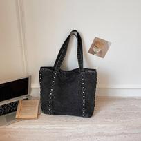 Large Capacity Denim Tote Bag for Commuting and Studying, Single Shoulder Bag with A Carrying Strap juoda