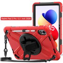 Shockproof Silicone+PC Tablet Cases for 12.1'' Xiaomi Redmi Pad 2 Pro 5G Case Cover Rotate Hand Strap Stand Coque Shell Redmi Pad 2 Pro raudona