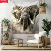 Majestic African Elephant Tapestry Powerful Tusker In Dust Wall Art, Edgy Man Cave Living Room Decor Suitable Offices Bars Party 70x100CM gray