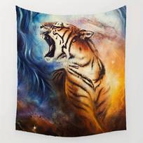 Wild Animals: Tigers And Lions Digital Printing Polyester Wall Tapestry Suitable Use In Living Rooms Bedrooms Offices Bars Party 70x100CM