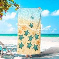 1/2Pcs Large White Base Blue Turtle Print Beach Towel, Marine Life Print Towel,Swimming Absorbent Quick-Drying Bath Towel. 80X160cm(31X63inch)